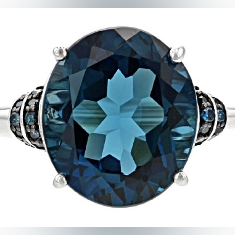 Natural 8.26 Carat London Blue Topaz & Blue Diamond Ring Sterling Silver Sz 7.5! - Picture 3 of 13